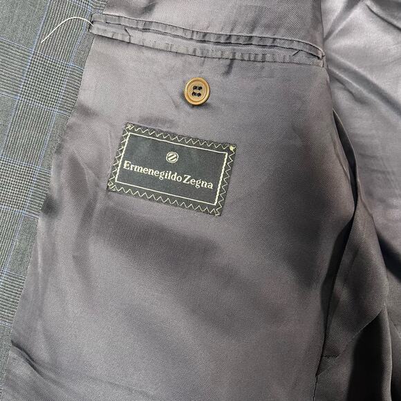 Ermenegildo Zegna Wool Blazer Men's 42R Gray Blue Checkered Super 100’s - Picture 12 of 12